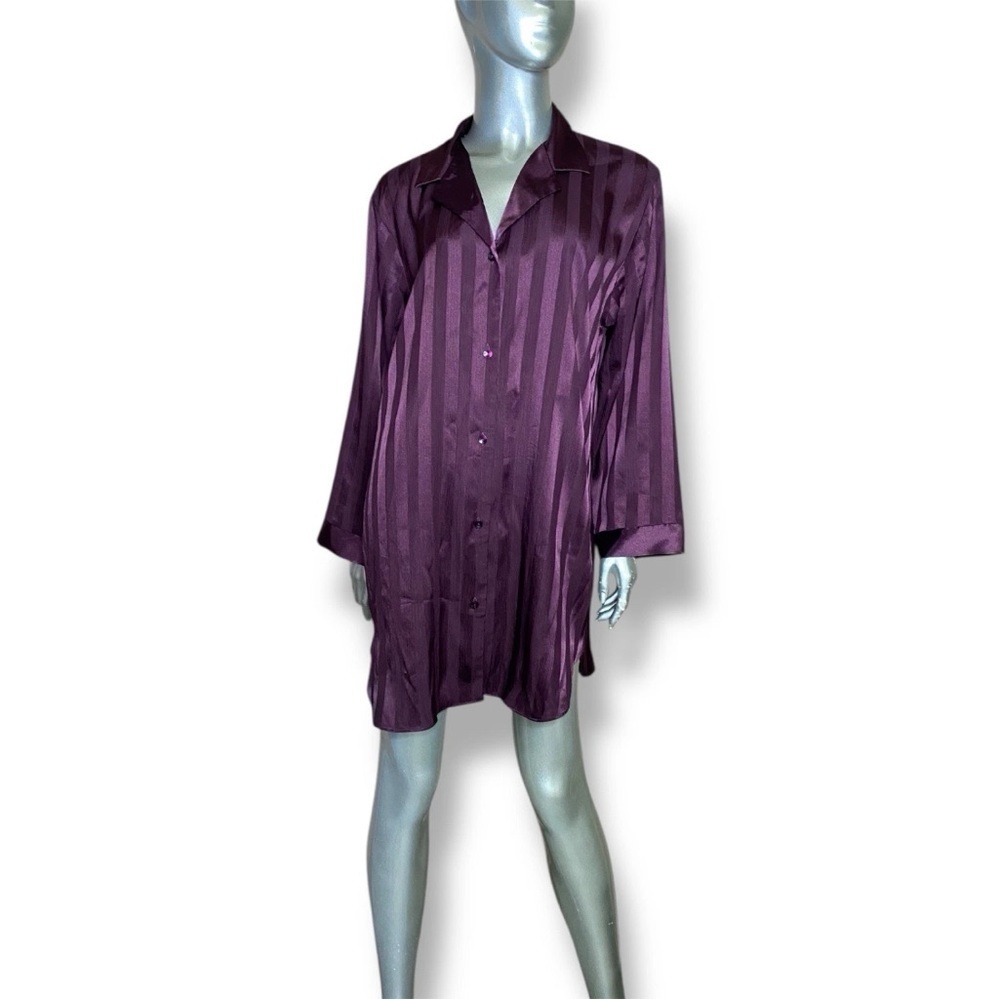 JONES NEW YORK Vintage Pajama Shirt Burgundy Stipe Button Down Tunic Size L